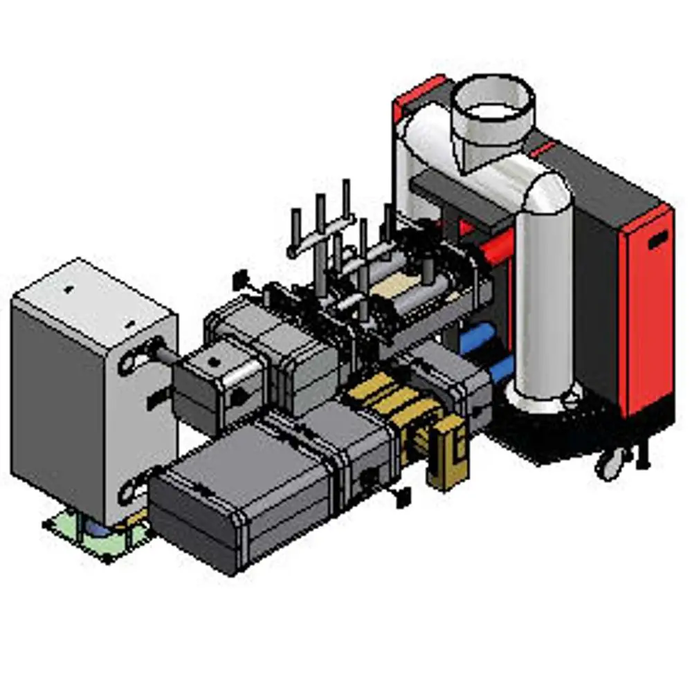 Hydraulik-Set mit Wärmetauscher, bestehend aus verschiedenen Komponenten, montiert auf einer Basis, geliefert von der Marke Remeha.
